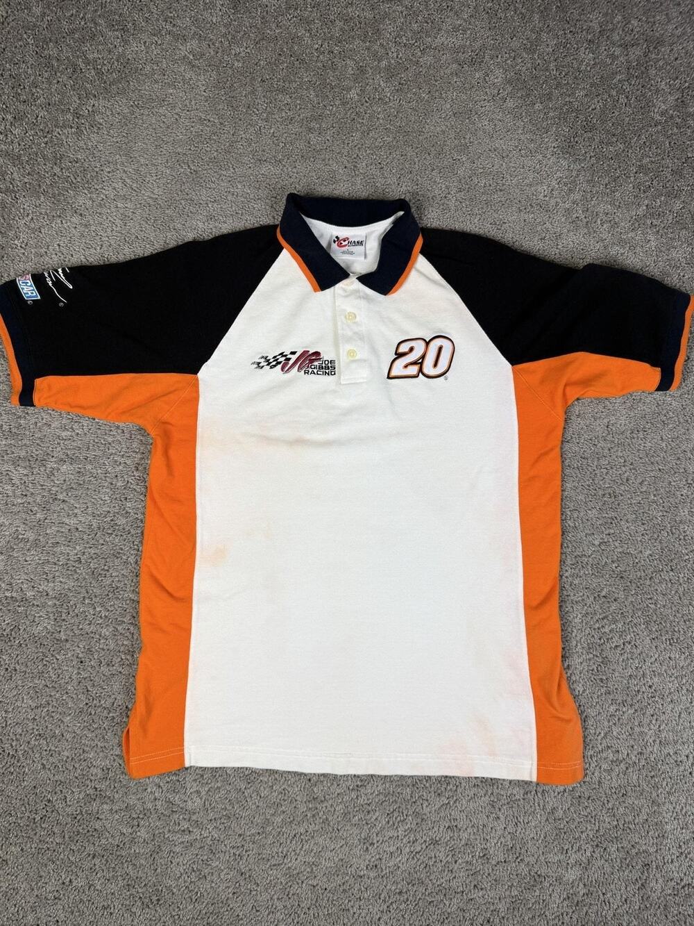 Tony Stewart Shirt Mens L White Chase Joe Gibbs Racing NASCAR Racing Polo